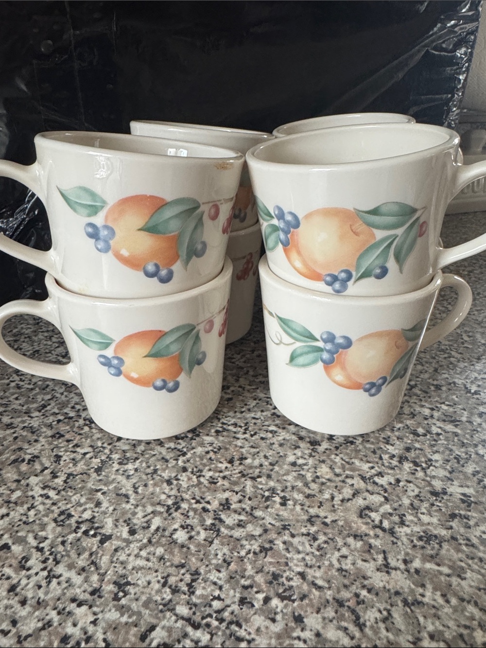 Vintage Corelle Corningware Fruit-Print Coffee Mugs (Set of 8)